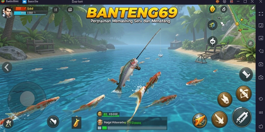 Tampilan gameplay BANTENG69 saat memancing ikan besar.
