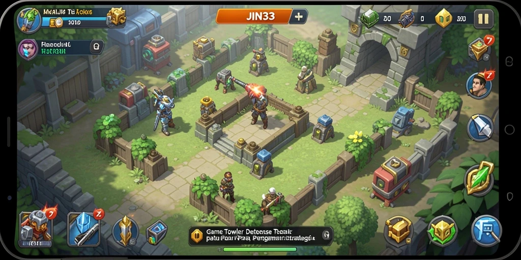 Tampilan gameplay menara pertahanan di JIN33 yang mendebarkan.