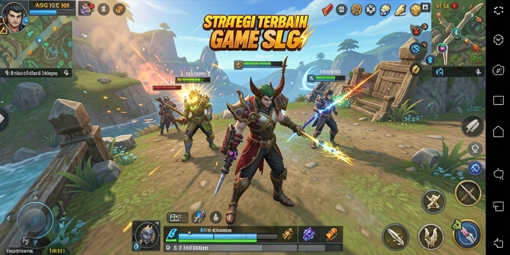 Tangkapan layar menampilkan pertempuran epik dalam game SLG.