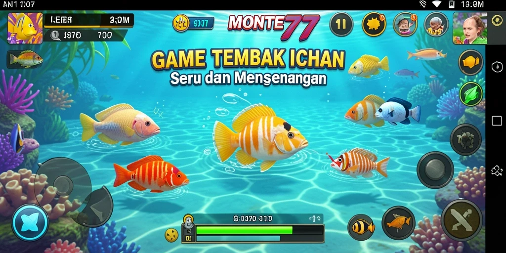 Gameplay MONTE77 menampilkan aksi menembak ikan yang menarik.