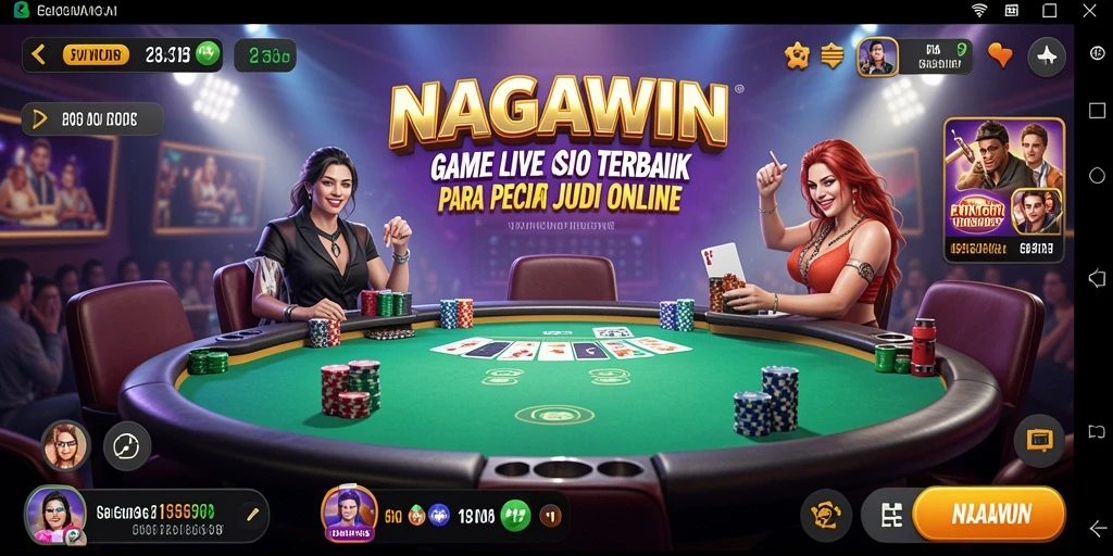 Tampilan gameplay NAGAWIN yang menampilkan dealer langsung dan suasana kasino.