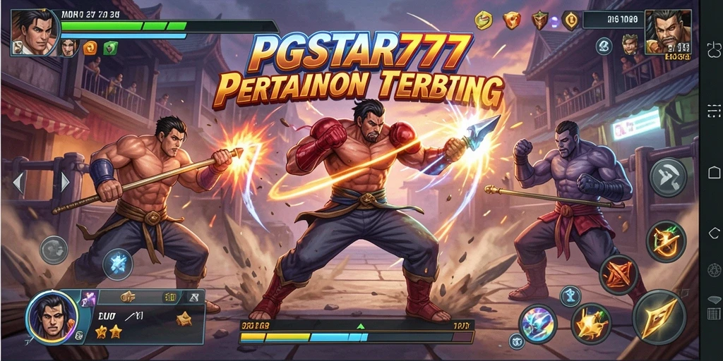 Screenshot PGSTAR777 menampilkan pertarungan intens antara karakter unik.