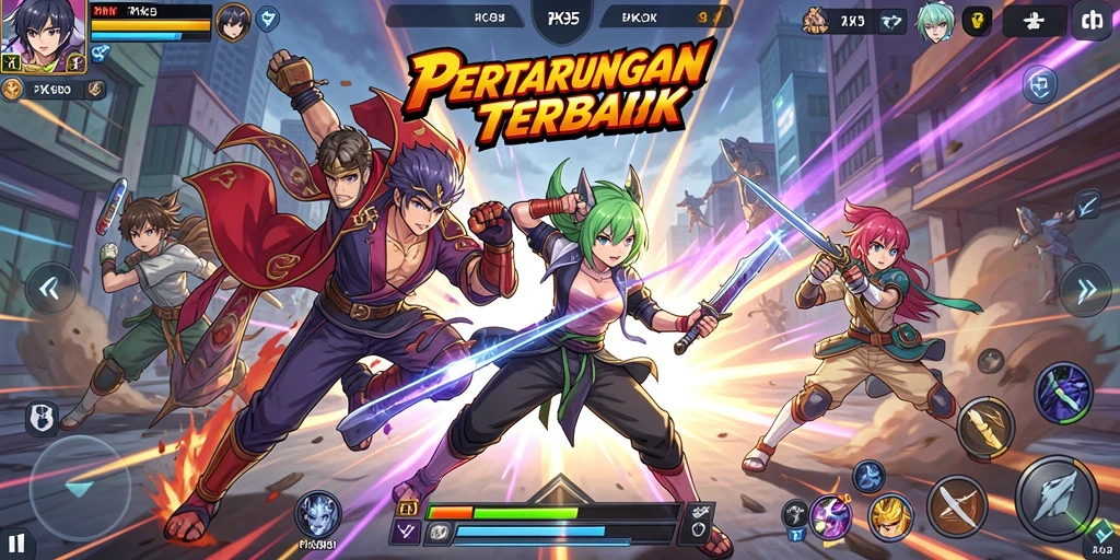 Screenshot PK95 menampilkan karakter anime dalam aksi pertarungan yang seru.